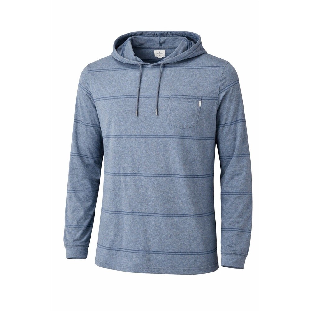 Rip Curl Hooded Long Sleeve Shirt Blue Striped Pocket Mens Size M Hoodie